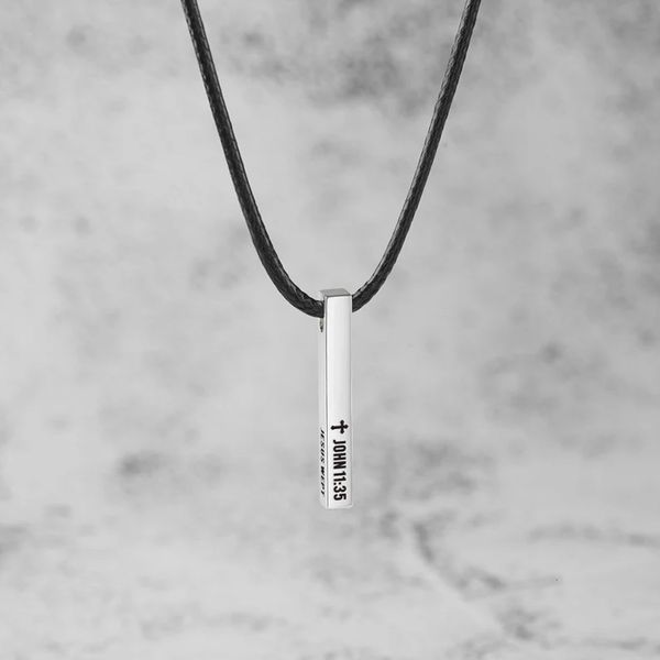 

pendant necklaces retro custom name date necklace personalized cuboid cross for mens stainless steel amulets neck chains jewelry 230704, Silver
