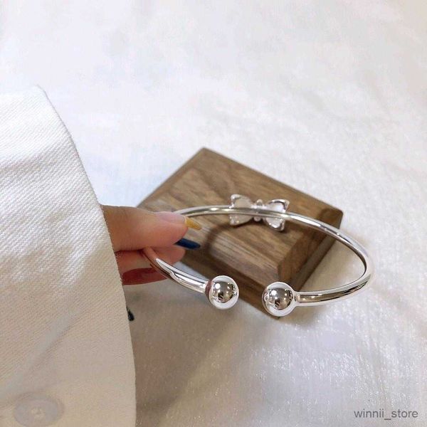 

charm bracelets new fashion bowknot smooth cuff open bangles girl bilezik bracelet women wedding jewelry simple mujer pulseras gift r230704, Golden;silver