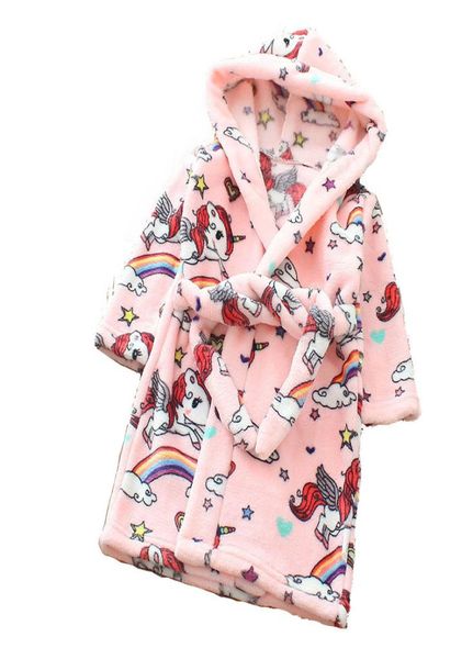 

3pcslot 13 types kids robes unicorn winter fleece bathrobe for children flannel hooded bathing suit girls sleepwear kids c7301595