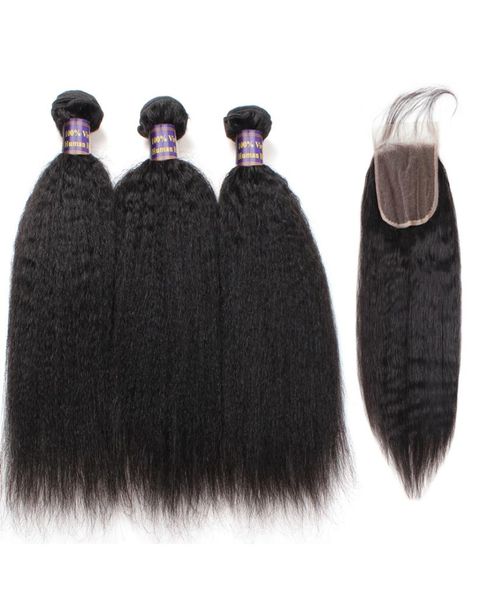 

yaki straight malaysian human hair bundles with closure brazilian water wave peruvian hair deep loose wave indian hair extensions 8556087, Black