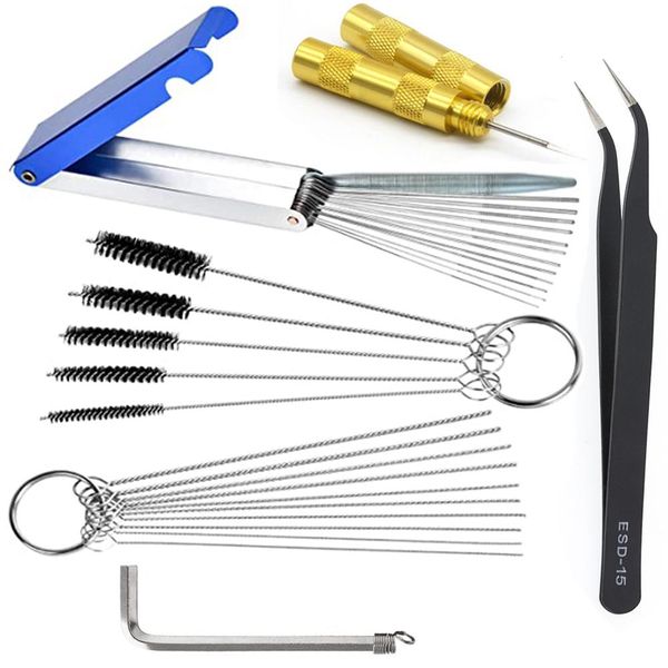 

dresses airbrush spray gun nozzle cleaning kit cleaning needles brushes repair tool for carburetor carbon dirt jet remove cleaner tools, White;black