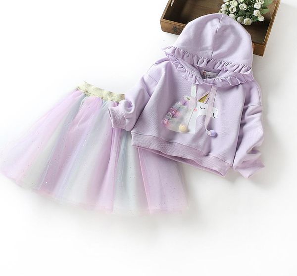 

retailwhole baby tracksuit girls outfits children 2pcs set cartoon horse pulloverrainbow skirt designers clothes kids boutiq7101754, White