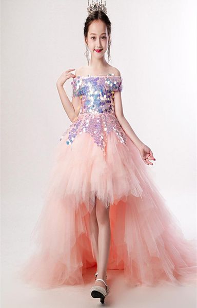 

2021 flower girl dress children wedding bridemaid mermaid dresses kids pink tutu sequin gowns girl boutique party wear elegant fro5376425, White;blue