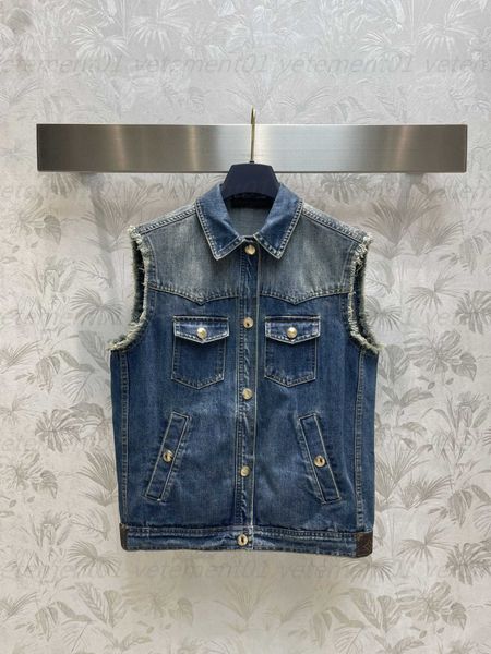 

women denim vest r jacket casual clothing 2023 raw edge denims vests flap pocket cover custom hardware decoration jackets womens clothes, Black;white