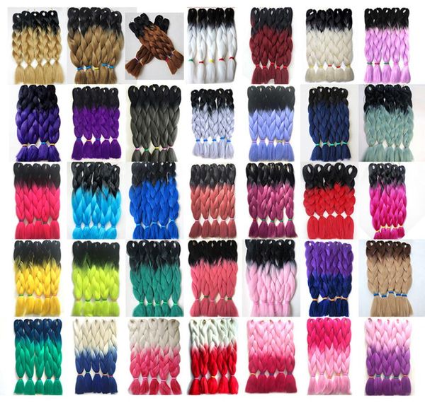

whole 24 inch synthetic high temperature fiber ombre two tones kanekalon braiding hair extension 100gpcs jumbo braiding hair 3907452, Black