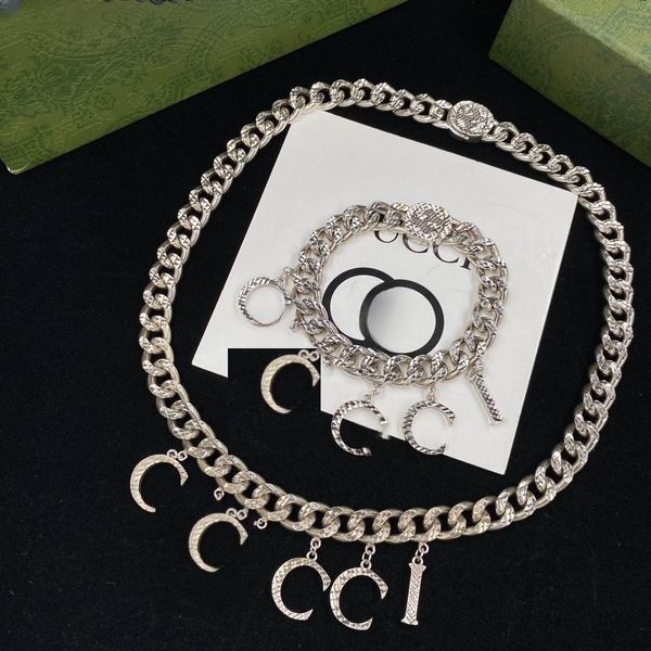 

c2023 designer silver bracelet necklace men's and women's stainless steel gift box, Golden;silver