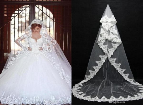 

vintage white ivory one layer wedding veil lace edged chapel length romantic bridal veils with comb ready to ship cpa0917297512, Black