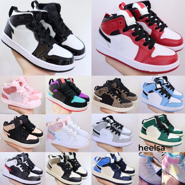 

1s 1 boys shoes high sneakers designer basketball blue running outdoor trainers athletic youth shoe toddler infants children girls outdoor s, Black