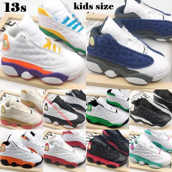 

13 13s kids basketball shoes flint 2021 playground toddler trainers bred reverse he got game soar green pink babys outdoor sneakers size 22-, Black
