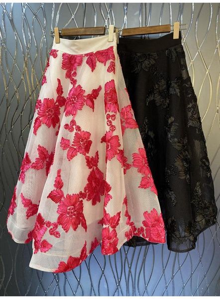 

dresses ball gown party skirts 2022 autumn winter style women elastic waist elastic waist appliques embroidery pink black long skirts, White;black