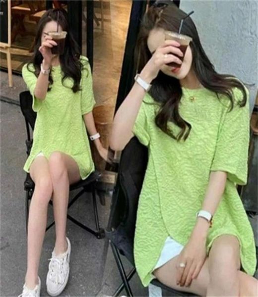 

2021 summer new round neck wavy pattern simple personality versatile short sleeve tshirt heavy craft pregnant women039s 9698396, White