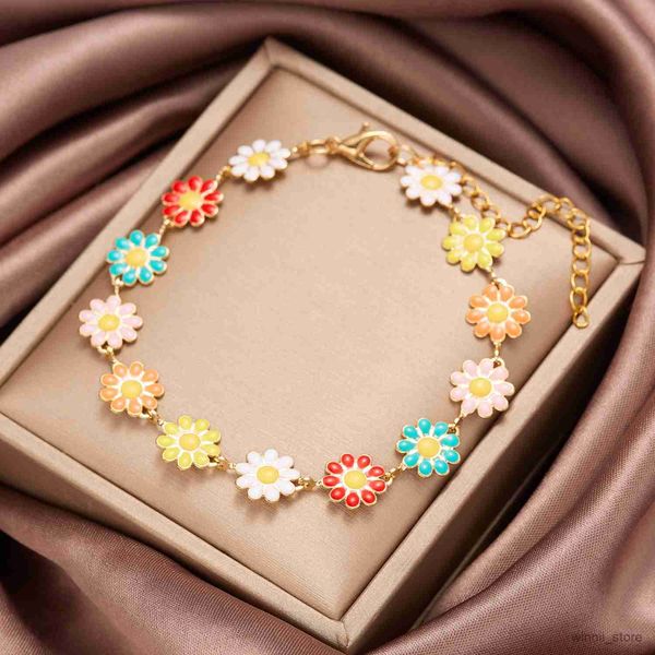 

charm bracelets fashion flower bracelets for women full flower chain adjustable charm bracelet bangles girls wedding jewelry r230704, Golden;silver