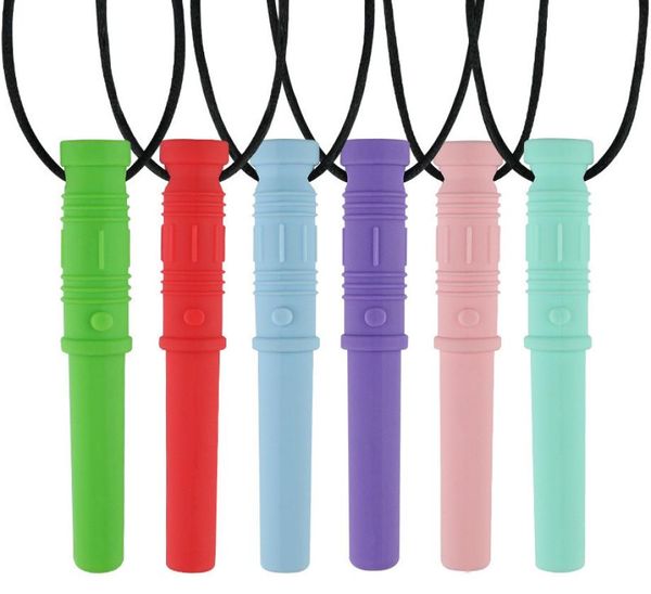 

dhl ins 6 colors baby soothers bite saber shaped chew necklace silicone teething pendant food grade for autism kids mom6310194