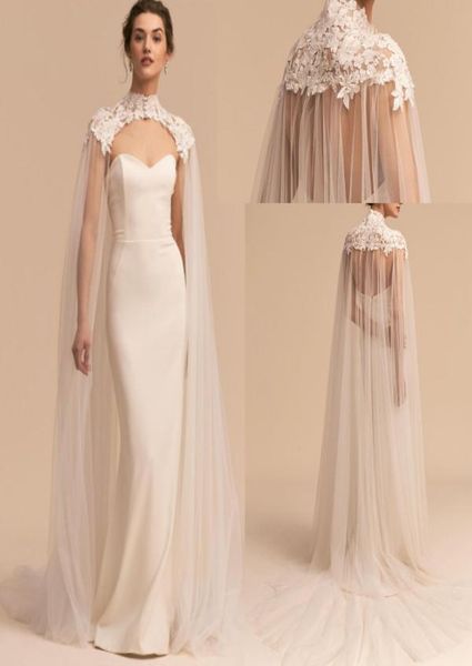 

appliques white tulle wedding dresses cape bridal gowns long cloak wedding women formal wear bridal wrap8557906