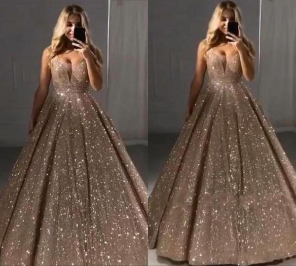 

2020 bling prom dresses rose gold silver sequined deep v neck sequins backless sleeveless floor length celebrity party evening gow4157541, Black