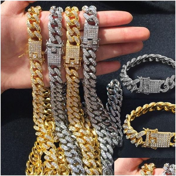 

pendant necklaces hip hop jewelry mens gold sier miami cuban link chain fashion bling diamond iced out chian necklace for women brac, Silver