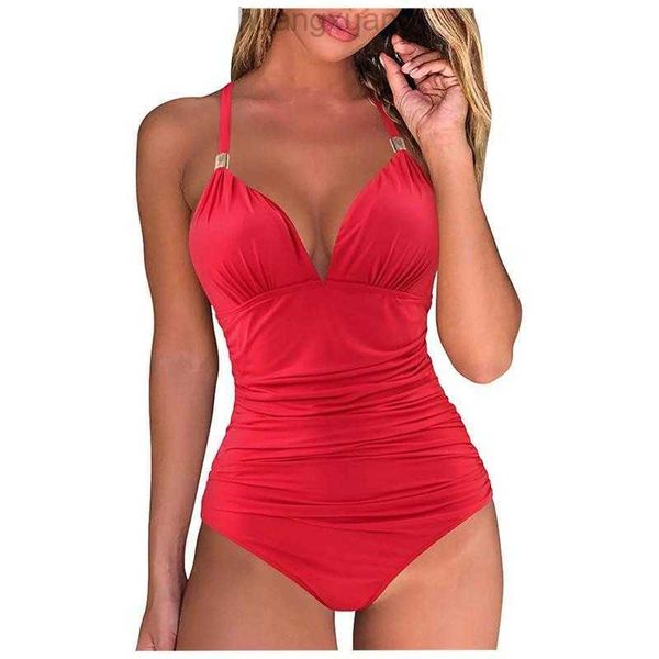 

swimwear women bikini 2023 summer swimsuit lady fashion v neck one piece swimsuits halter bathing suit beach suits, Gray