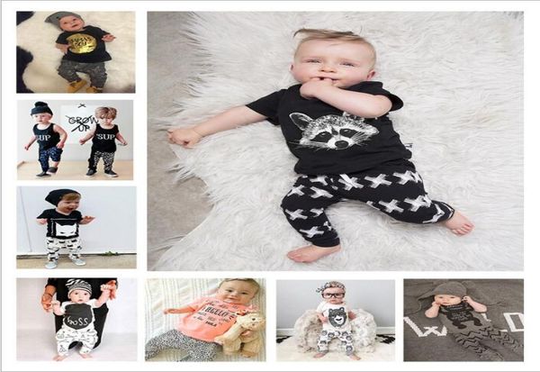 

kids designer clothes girls ins clothing sets baby summer suits boys boutique t shirt pants outfits newborn animal print pant9703360, White