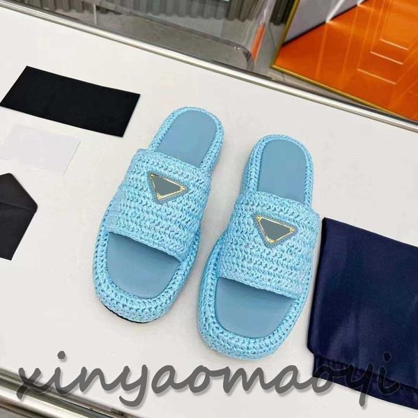 

designer luxury sandals for women slip on gold buckle slip on black brown triangle logo casual sandals for women blue knitted slippers