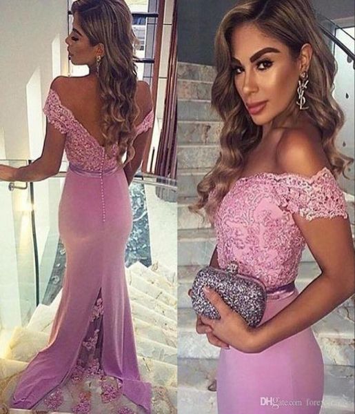 

2019 mermaid offtheshoulder long bridesmaid dress country style vneck backless formal maid of honor gown plus size custom made2506123, White;pink