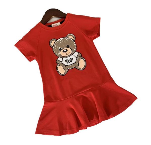 

girls dresses luxury cartoon bear printed cotton ruffle princess wedding party dress kids designer clothes children boutique cloth8217359, Red;yellow