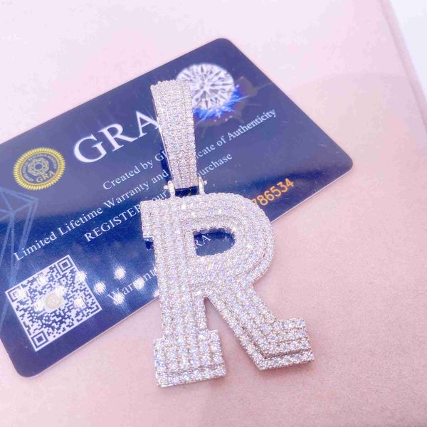 

vermeil 925 sterling silver necklace hip hop fine jewelry iced out vvs moissanite diamond initial letters pendant necklaces men