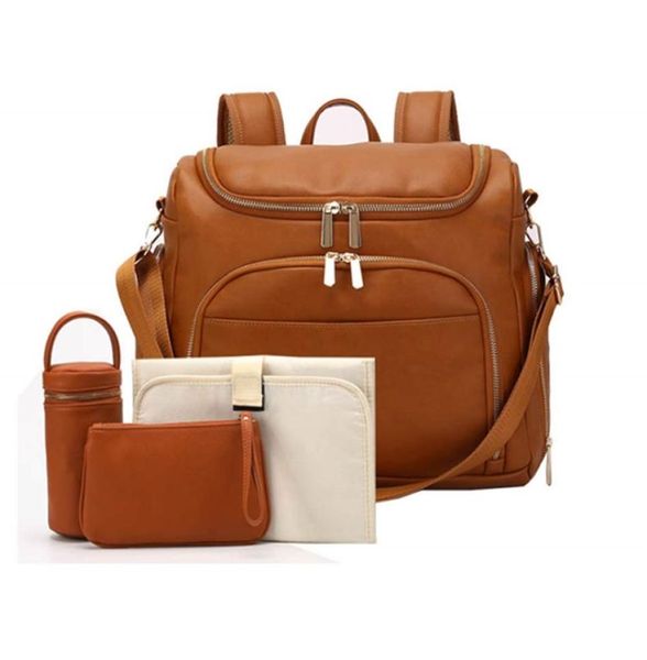 

diaper bags 7in1 baby solid pu leather mummy maternity large capacity travel back pack stroller with changing pad 2208274141160