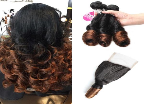 

mink ombre brazilian ombre spring curl hair bundles 10a 2 tone ombre virgin human hair spring curl with part lace closure6600230, Black