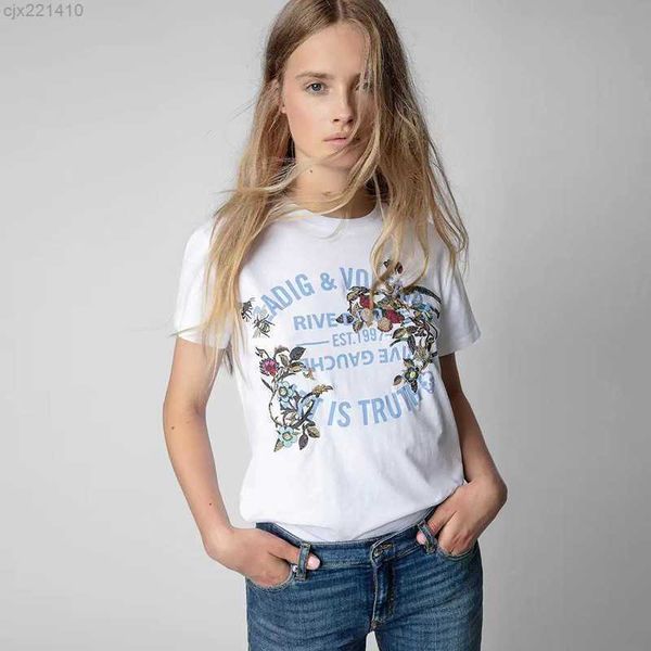 

23ss zv designer shirts classic letter flower snake embroidery embroidered women sleeved t-shirt uscm, White