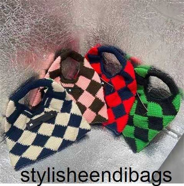 

desigenr bag 2024 autumn/winter new fashion diamond check color knitting woven clutch bag mar bag fluffy women's handbag stylisheendiba