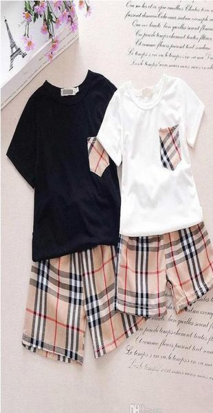

children kids clothing sets boys girls clothes sets leisure leisure tshirt kids pocket tshirt shorts6351297, White