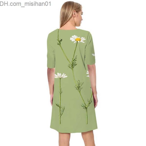

casual dresses women dress daisy pattern 3d printed vneck loose casual short sleeve shift dress for female dresses green dress regular z2307, Black;gray