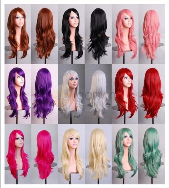 

70cm loose wave synthetic wigs for women cosplay wig blonde blue red pink grey purple hair 4 human party halloween christmas gift6385062, Black