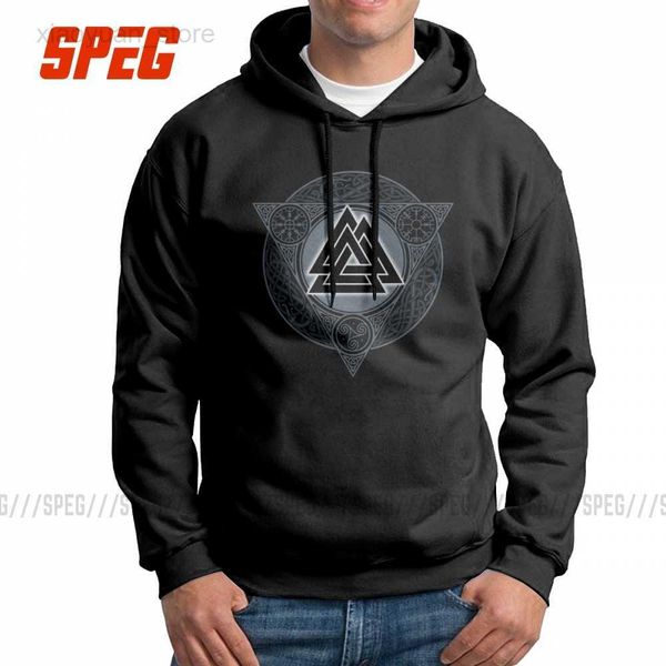

men's hoodies man valknut ice flame valhalla odin hoodie gray purified cotton sweatshirt novelty pullovers hkd230704, Black