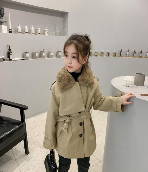 

winter kids faux fur coat girls fleece lapel singlebreasted trench coat children belt thicken warm coat designer kids clothing a45397196, Blue;gray