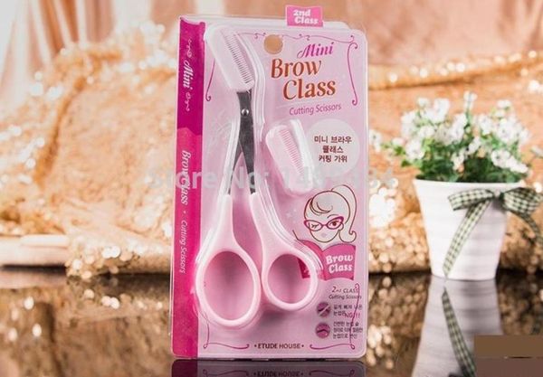

whole fast delivery by courier 20pcs women pink color eyebrows scissors with combs1335333