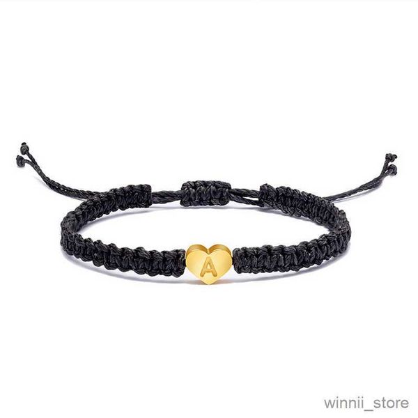 

charm bracelets 26 letter heart bracelet woven baided rope women men initials name adjustable bracelets bangle handmade couple lover jewelry, Golden;silver