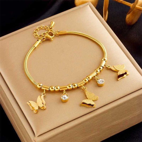 

charm bracelets stainless steel new fashion fine jewelry styles stone heart charm thick snake chain bracelets for women r230704, Golden;silver