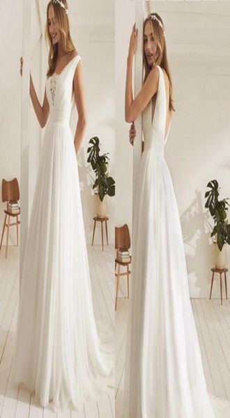 

simple v backless wedding dresses bridal gowns v neck ruched applique lace tulle sweep train modern princess wedding gowns c5326957, White