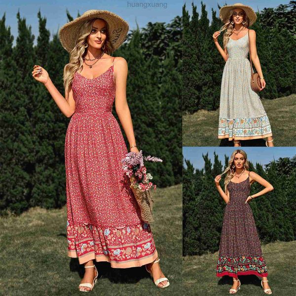 

summer 2023 bohemian v neck sling floral dress, White
