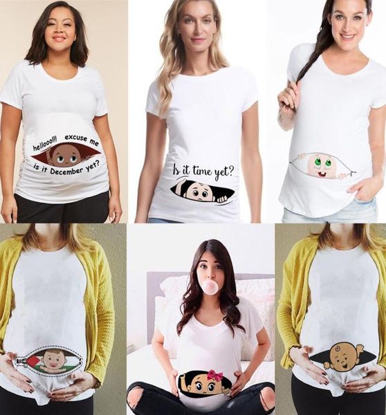 

summer funny cartoon print pregnancy tshirt maternity clothing plussize short sleeve pregnant women tshirts3516940, White