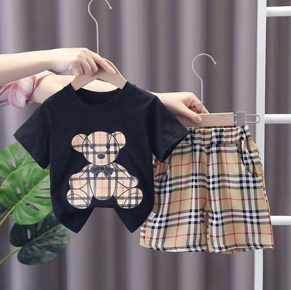 

tracksuits kids clothes designer sets baby short sleeve suit 2pcs round neck tees and multi color patchwork shorts new product size 90cm-160, White