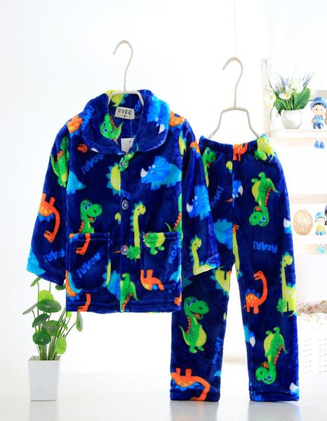 

famli kids flannel pajamas sets warm coral fleece girls cartoon print sleepwear boys winter long sleeve pijamas nightgown y2007044793316, Blue;red