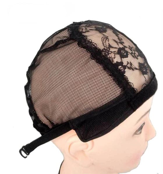 

5pcslot adjustable lace wig caps for wig making caps weave weaving cap stretchy net mesh straps hair net dome caps2243542, Black;brown