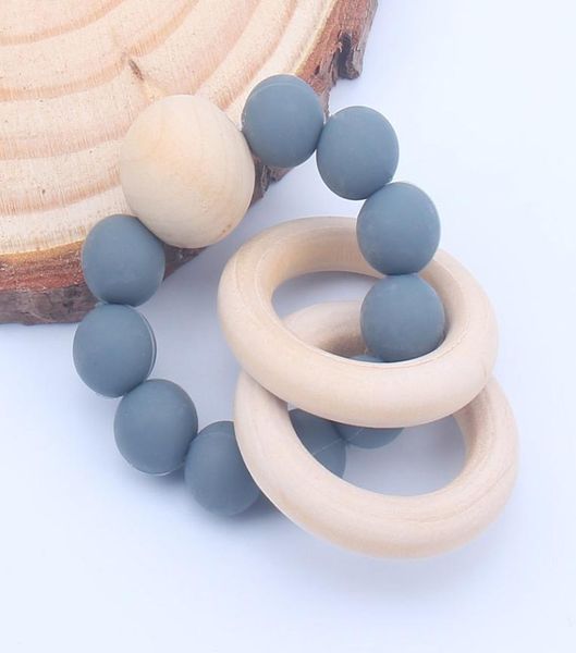 

natural wooden ring teethers for baby mini size health care accessories infant fingers exercise toys colorful silicon beaded sooth4725948