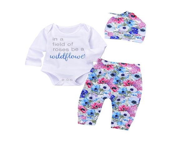 

new autumn clothing sets 3pcs outfit 039in a field of roses be a wildttaue039 longsleeved baby rompers floral pant set with8564744, White