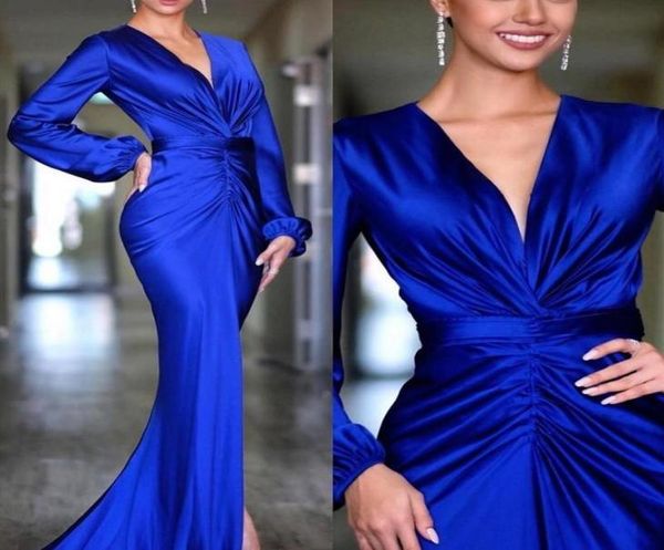 

elegant satin mermaid evening dresses deep v neck long sleeves arabic celebrity prom dress for women party gowns robe de soir1560668, Black;red