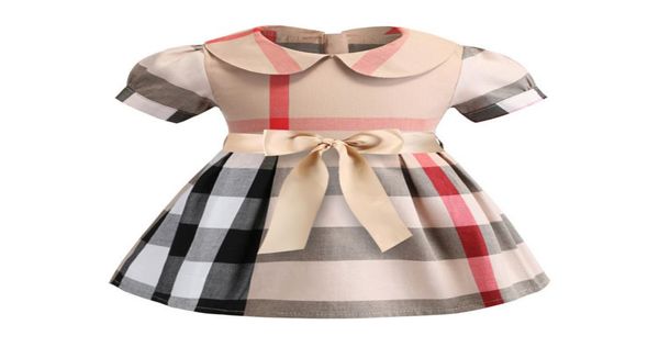 

baby girls dress spring fall kids plaid short sleeve dresses turndown collar girl skirts children clothing5963099, Red;yellow
