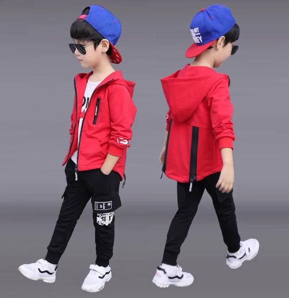 

spring autumn polyester boy sets 2021 korean version movement fashion twopiece handsome hooded casual children039s clothing2935946, White