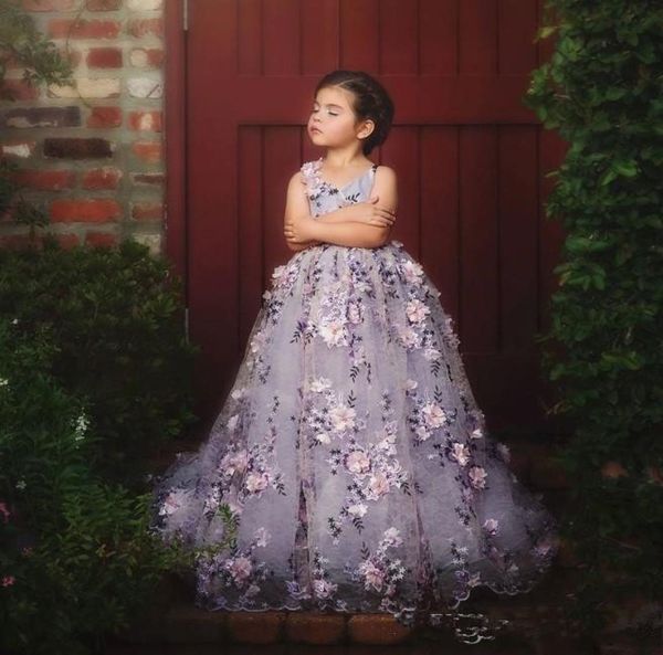 

2020 princess lavender lace little girls pageant dresses 3d floral appliques toddler ball gown flower girl dress tulle first commu4719287, White;blue